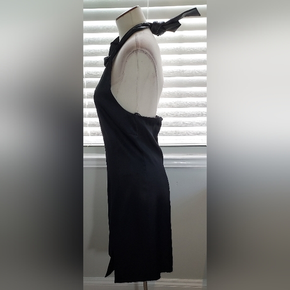 Grace MMXIII Black Halter Faux Leather Neck Tie Dress NWT - Picture 3 of 10